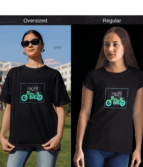 Night Rider Graphic Bike Rider T Shirt in Bio-Washed Cotton for women in black